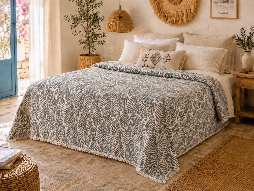 Sabia Daily %100 Pamuk Müslin Pike 4 Kat Battal Boy Pike & Yatak Örtüsü 230x250 cm - Jakarlı Antrasit Çift Taraflı